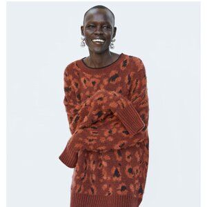 🧡3/15 Zara  Knit Animal Print Oversized Soft Feel Sweater Women's S